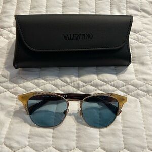 Valentino Sunglasses with Gold Frame and Blue Lenses